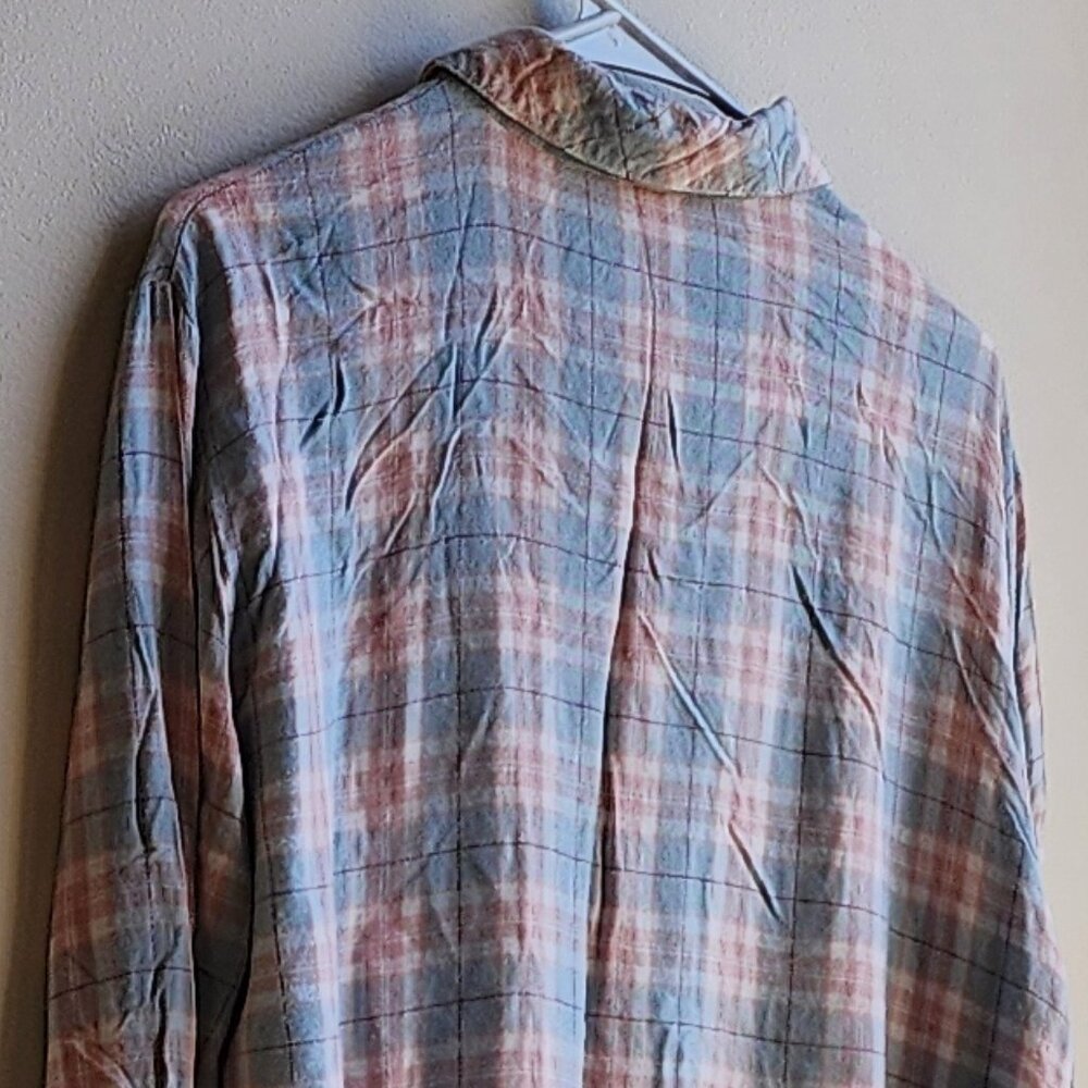 Sanctuary Blue/Pink Plaid Button Down Flannel Shirt Size Large - Picture 9 of 13